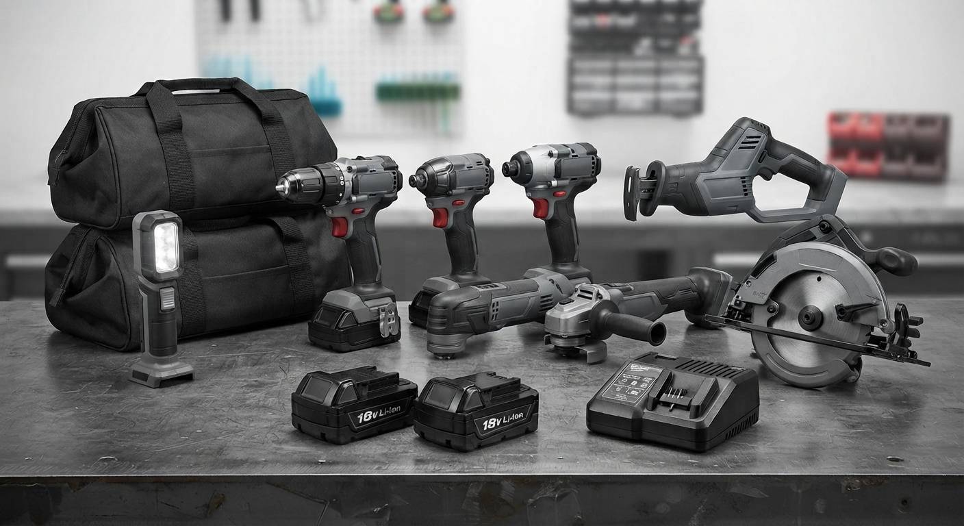 Professional-Grade 18-Volt 8-Piece Cordless Power Tool Combo Kit With Dual Batteries And Charger